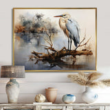 Heron At The Lake Horizon - Animals Canvas Wall Art