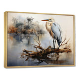 Heron At The Lake Horizon - Animals Canvas Wall Art