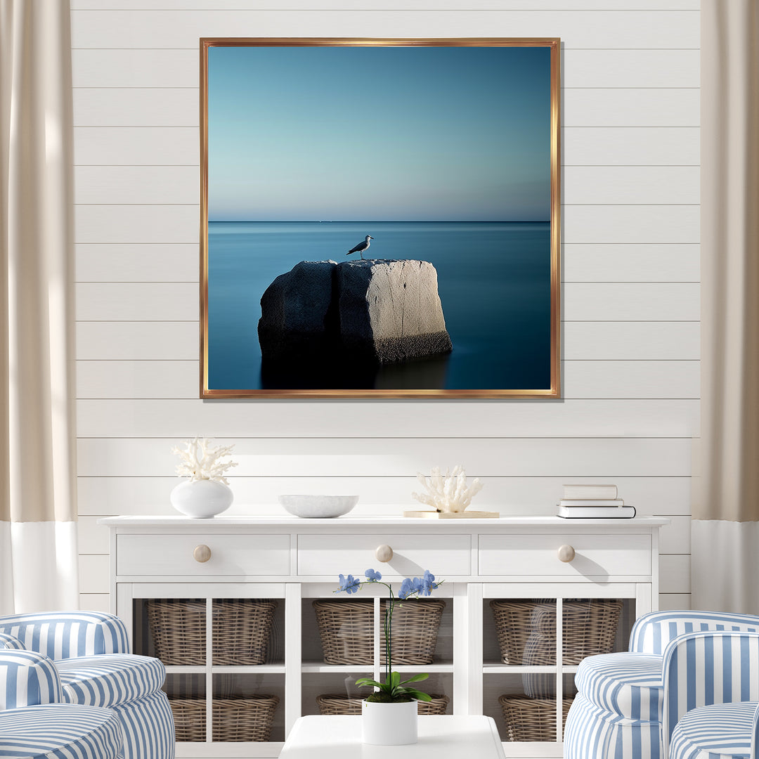 Coastal Seagull Scenery Minimalism - Coastal Animal Living Room Wall Art