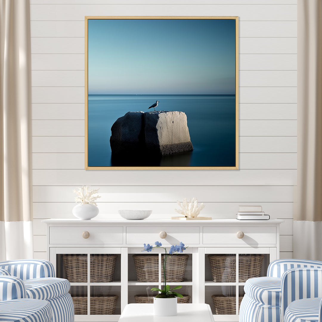 Coastal Seagull Scenery Minimalism - Coastal Animal Living Room Wall Art