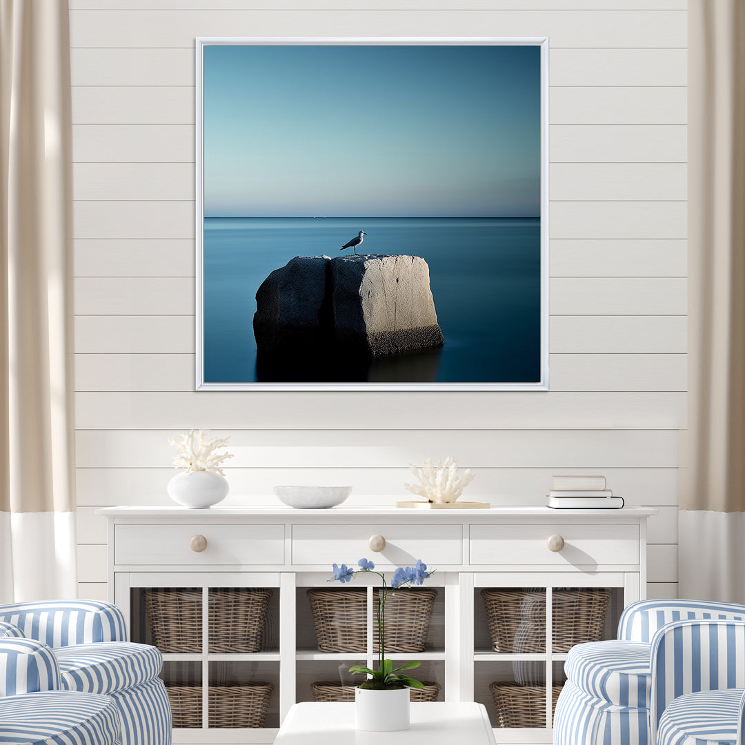Coastal Seagull Scenery Minimalism - Coastal Animal Living Room Wall Art