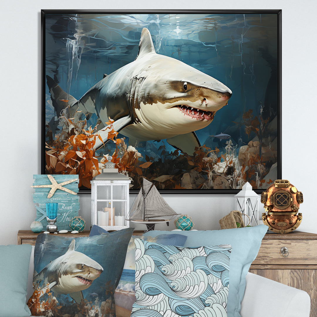 Minimalism Shark Hunting - Coastal Animal Bedroom Wall Art