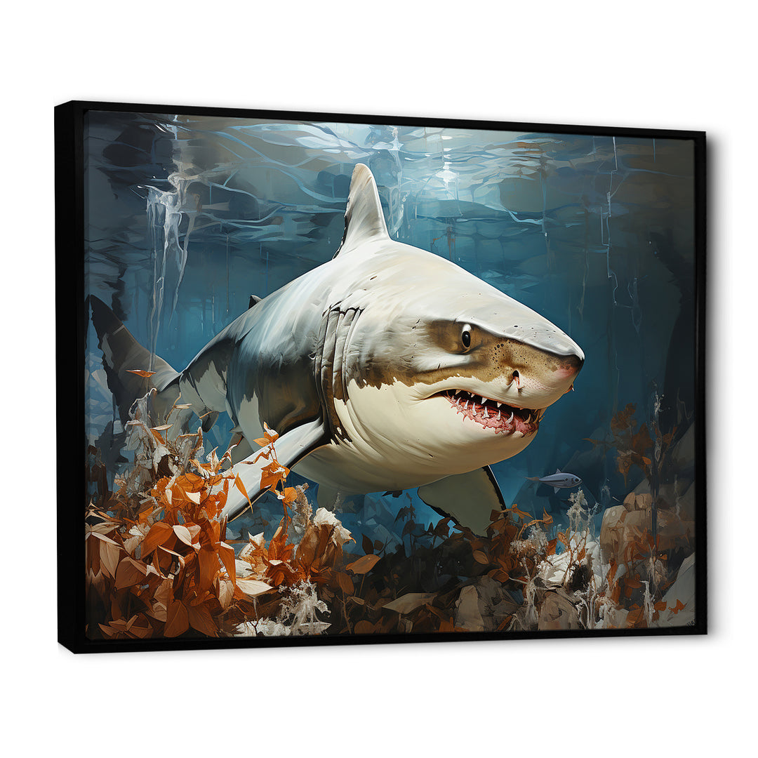 Minimalism Shark Hunting - Coastal Animal Bedroom Wall Art