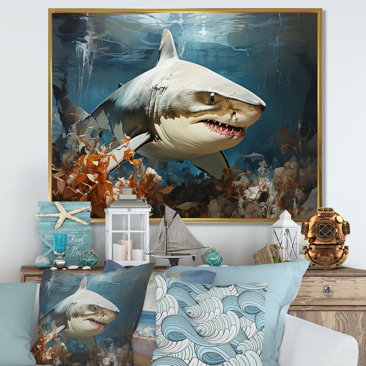 Minimalism Shark Hunting - Coastal Animal Bedroom Wall Art