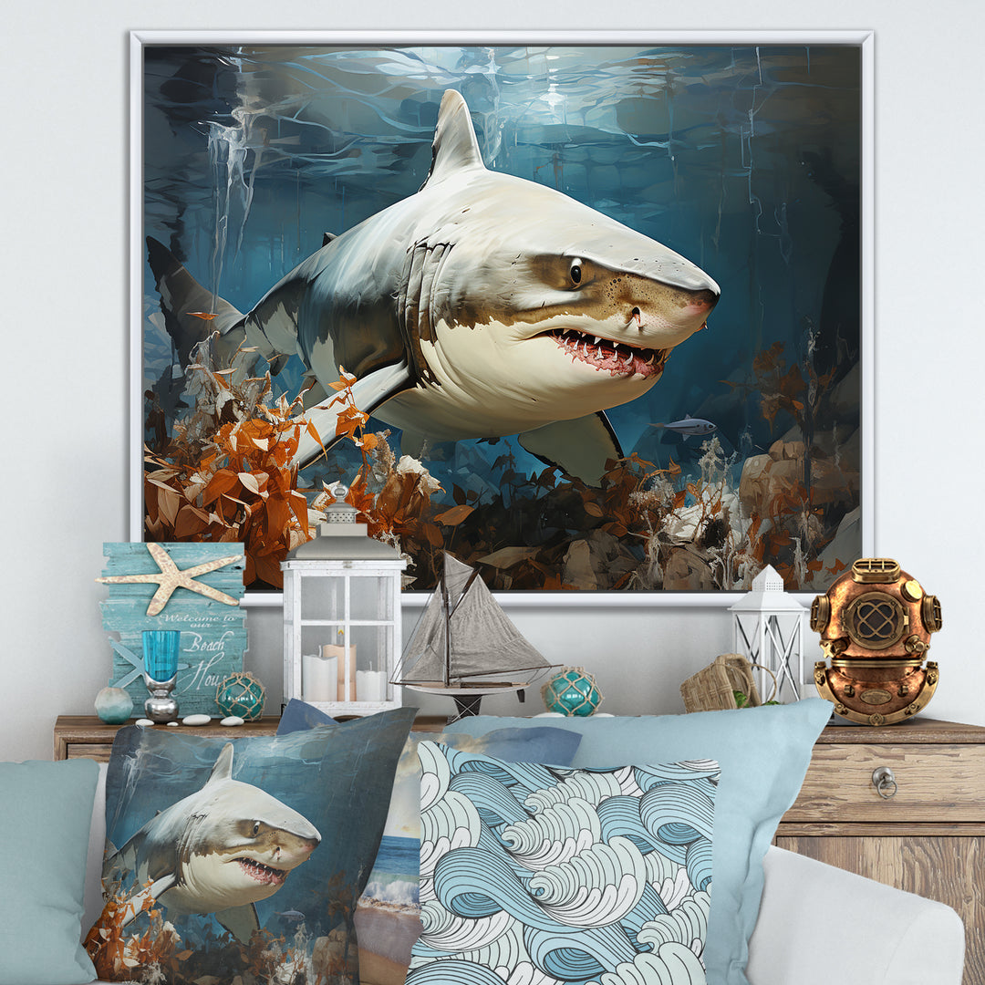 Minimalism Shark Hunting - Coastal Animal Bedroom Wall Art