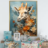 Blue And Beige Giraffe Portrait - Giraffe Canvas Wall Art