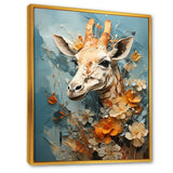 Blue And Beige Giraffe Portrait - Giraffe Canvas Wall Art
