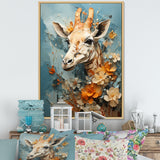 Blue And Beige Giraffe Portrait - Giraffe Canvas Wall Art