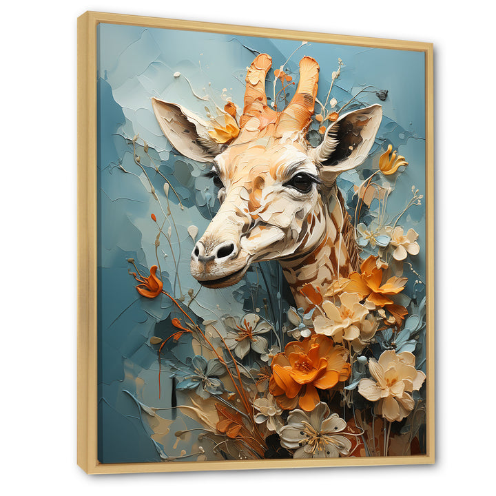 Blue And Beige Giraffe Portrait - Giraffe Canvas Wall Art