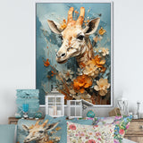 Blue And Beige Giraffe Portrait - Giraffe Canvas Wall Art