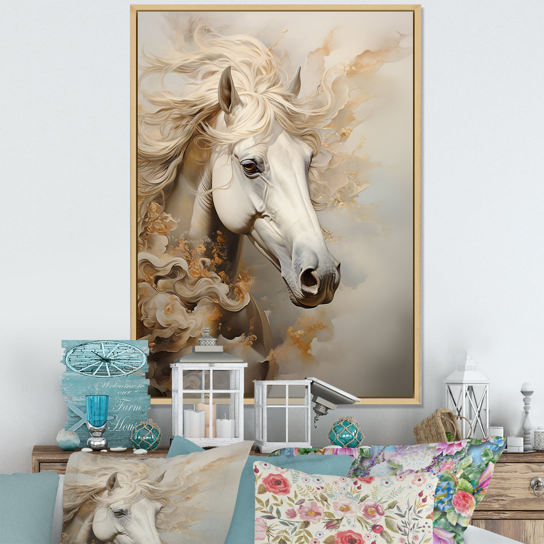 Minimal Beige And White Horse Portrait - Horse Wall Decor
