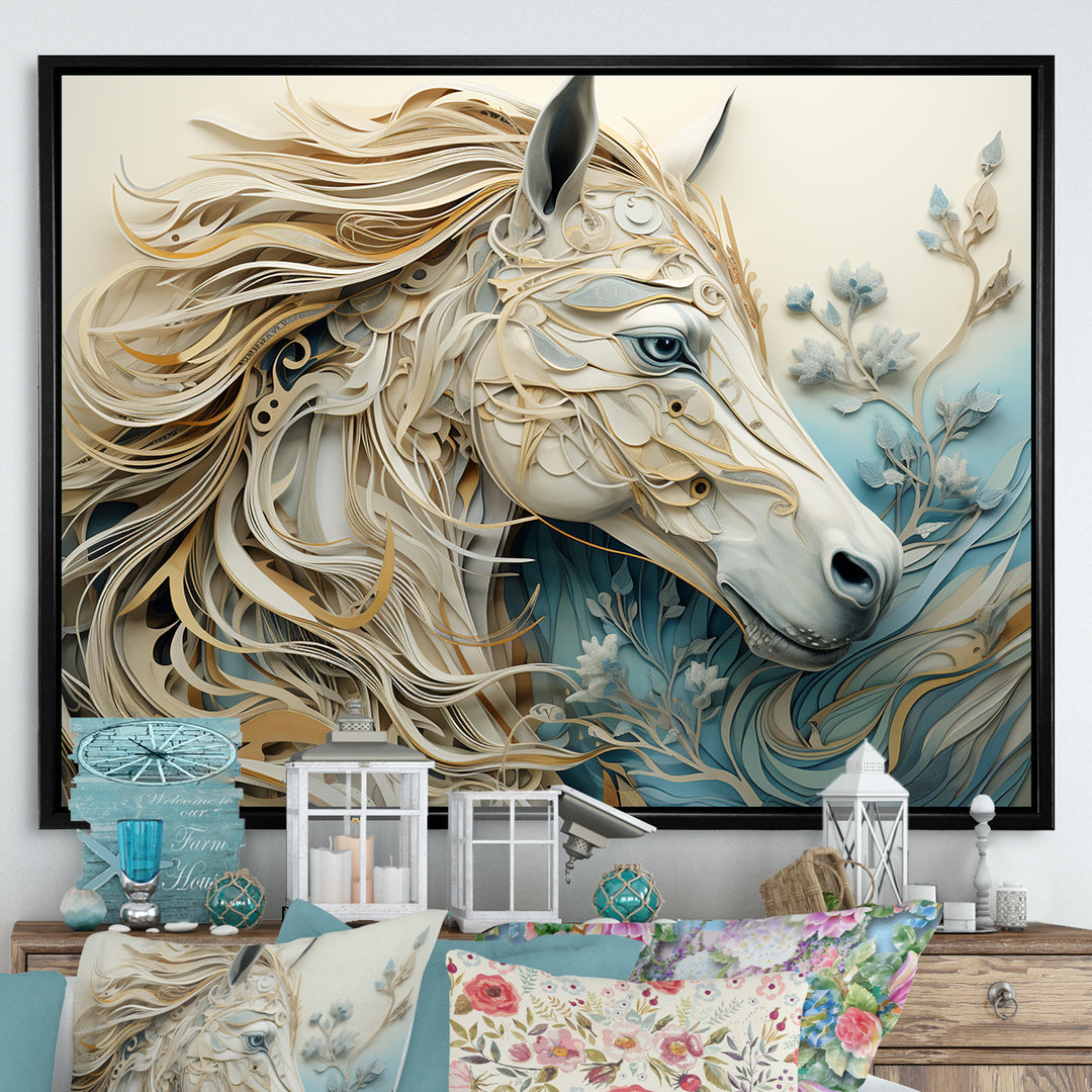 Minimal Blue And White Horse Portrait - Horse Wall Art Prints