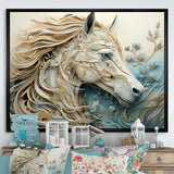 Minimal Blue And White Horse Portrait - Horse Wall Art Prints