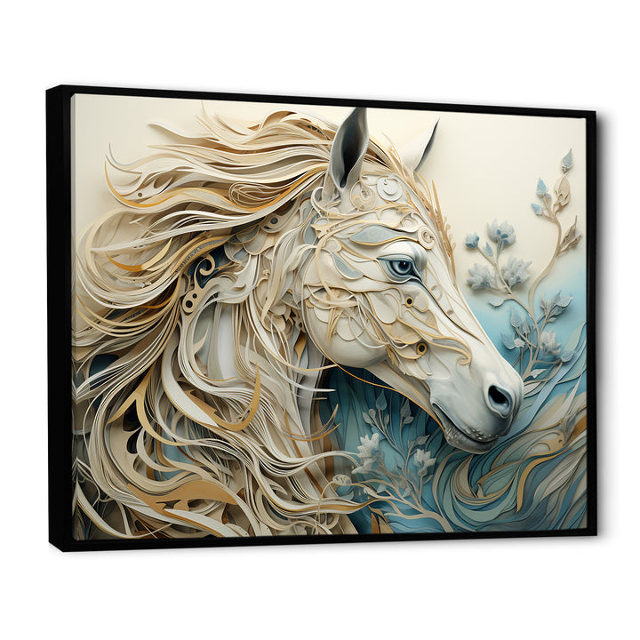 Minimal Blue And White Horse Portrait - Horse Wall Art Prints