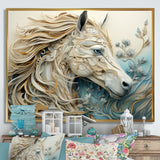 Minimal Blue And White Horse Portrait - Horse Wall Art Prints