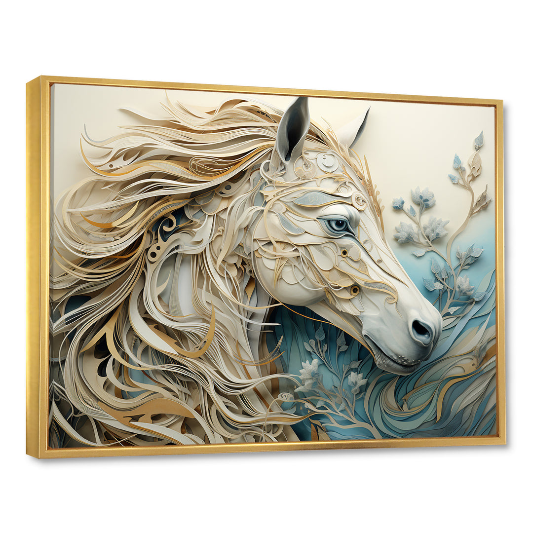 Minimal Blue And White Horse Portrait - Horse Wall Art Prints