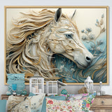 Minimal Blue And White Horse Portrait - Horse Wall Art Prints