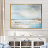 Beige And Blue Beach Minimal Horizon I - Coastal Canvas Wall Art