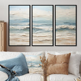 Beige And Blue Coastal Beach Paint - 3-Piece Canvas Wall Art