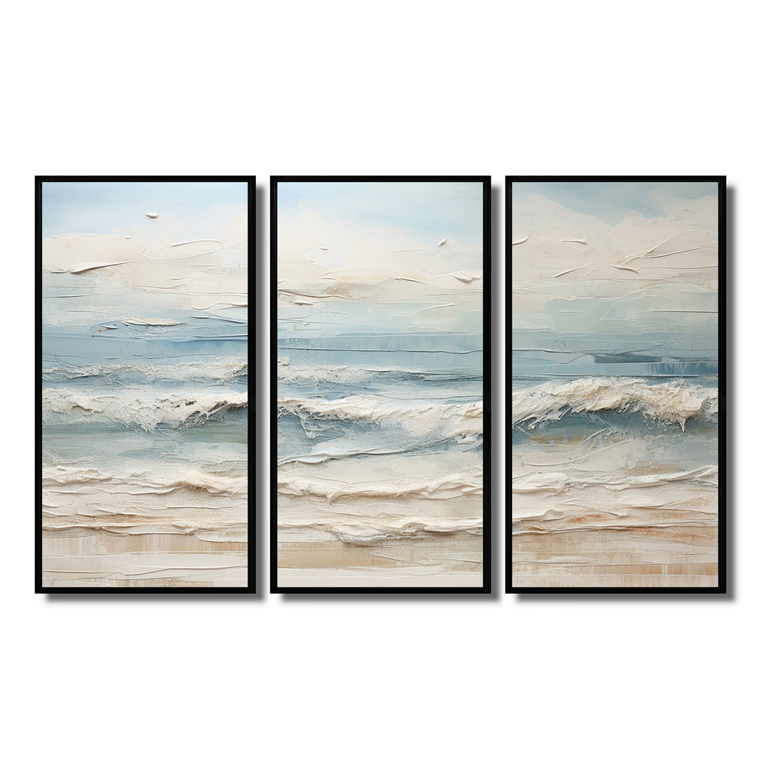 Beige And Blue Coastal Beach Paint - 3-Piece Canvas Wall Art