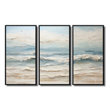 Beige And Blue Coastal Beach Paint - 3-Piece Canvas Wall Art