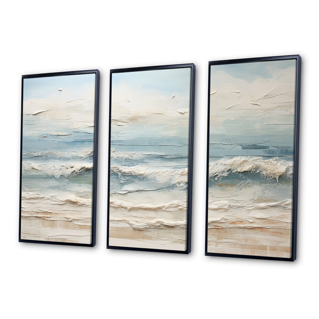 Beige And Blue Coastal Beach Paint - 3-Piece Canvas Wall Art