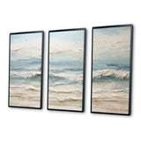 Beige And Blue Coastal Beach Paint - 3-Piece Canvas Wall Art