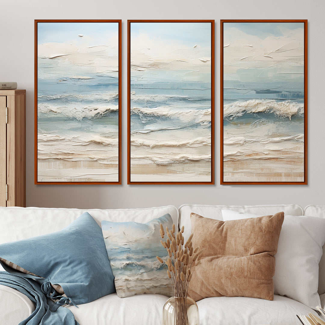 Beige And Blue Coastal Beach Paint - 3-Piece Canvas Wall Art