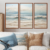 Beige And Blue Coastal Beach Paint - 3-Piece Canvas Wall Art