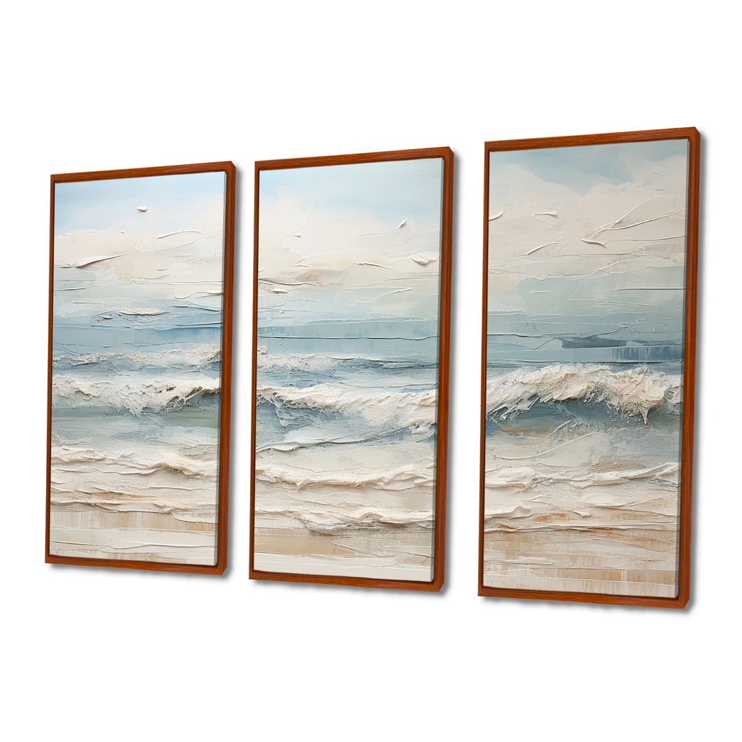 Beige And Blue Coastal Beach Paint - 3-Piece Canvas Wall Art