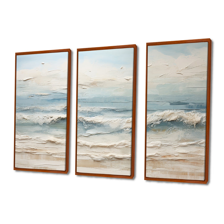Beige And Blue Coastal Beach Paint - 3-Piece Canvas Wall Art