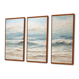Beige And Blue Coastal Beach Paint - 3-Piece Canvas Wall Art