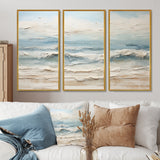 Beige And Blue Coastal Beach Paint - 3-Piece Canvas Wall Art