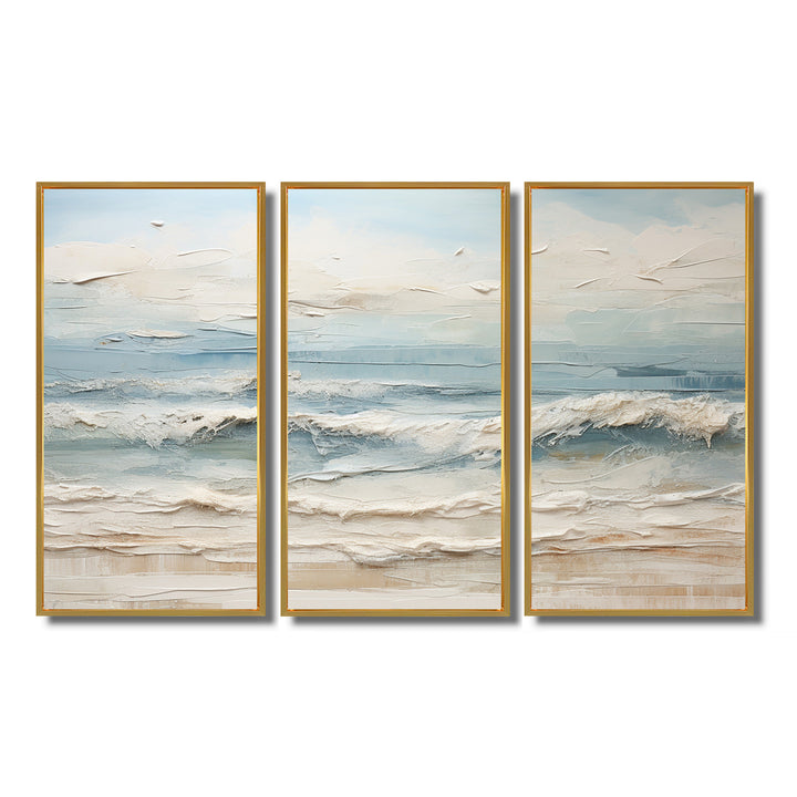 Beige And Blue Coastal Beach Paint - 3-Piece Canvas Wall Art