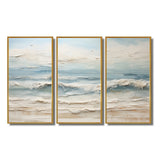 Beige And Blue Coastal Beach Paint - 3-Piece Canvas Wall Art