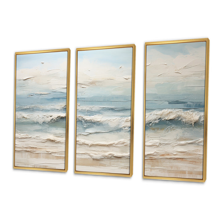 Beige And Blue Coastal Beach Paint - 3-Piece Canvas Wall Art