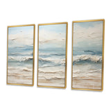 Beige And Blue Coastal Beach Paint - 3-Piece Canvas Wall Art