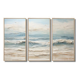 Beige And Blue Coastal Beach Paint - 3-Piece Canvas Wall Art