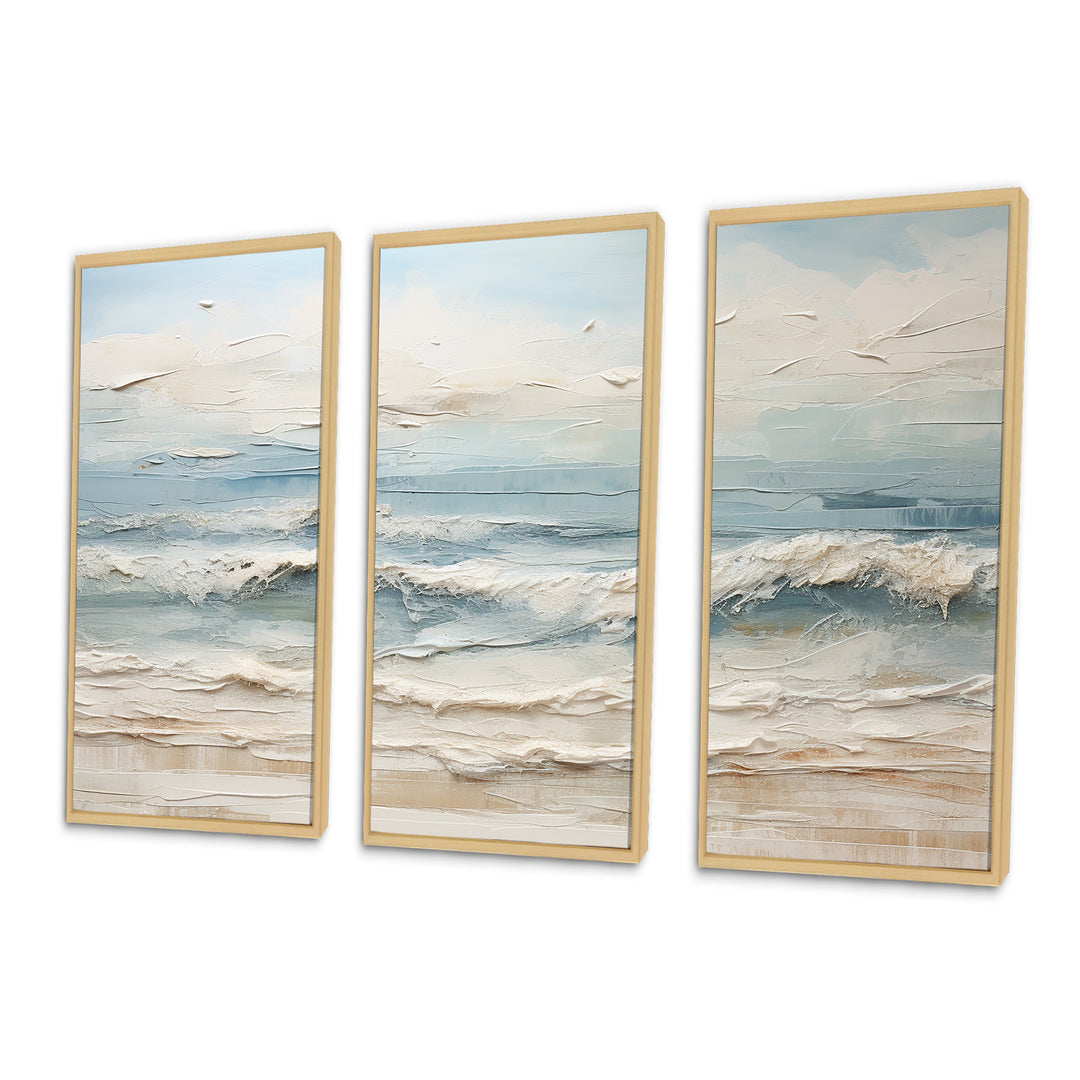 Beige And Blue Coastal Beach Paint - 3-Piece Canvas Wall Art