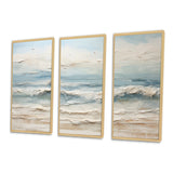Beige And Blue Coastal Beach Paint - 3-Piece Canvas Wall Art