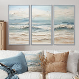 Beige And Blue Coastal Beach Paint - 3-Piece Canvas Wall Art