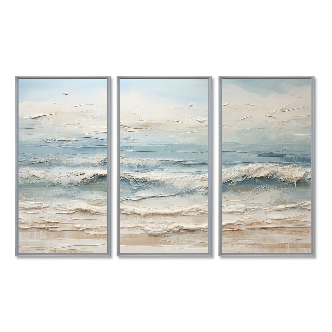 Beige And Blue Coastal Beach Paint - 3-Piece Canvas Wall Art