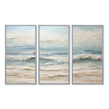 Beige And Blue Coastal Beach Paint - 3-Piece Canvas Wall Art