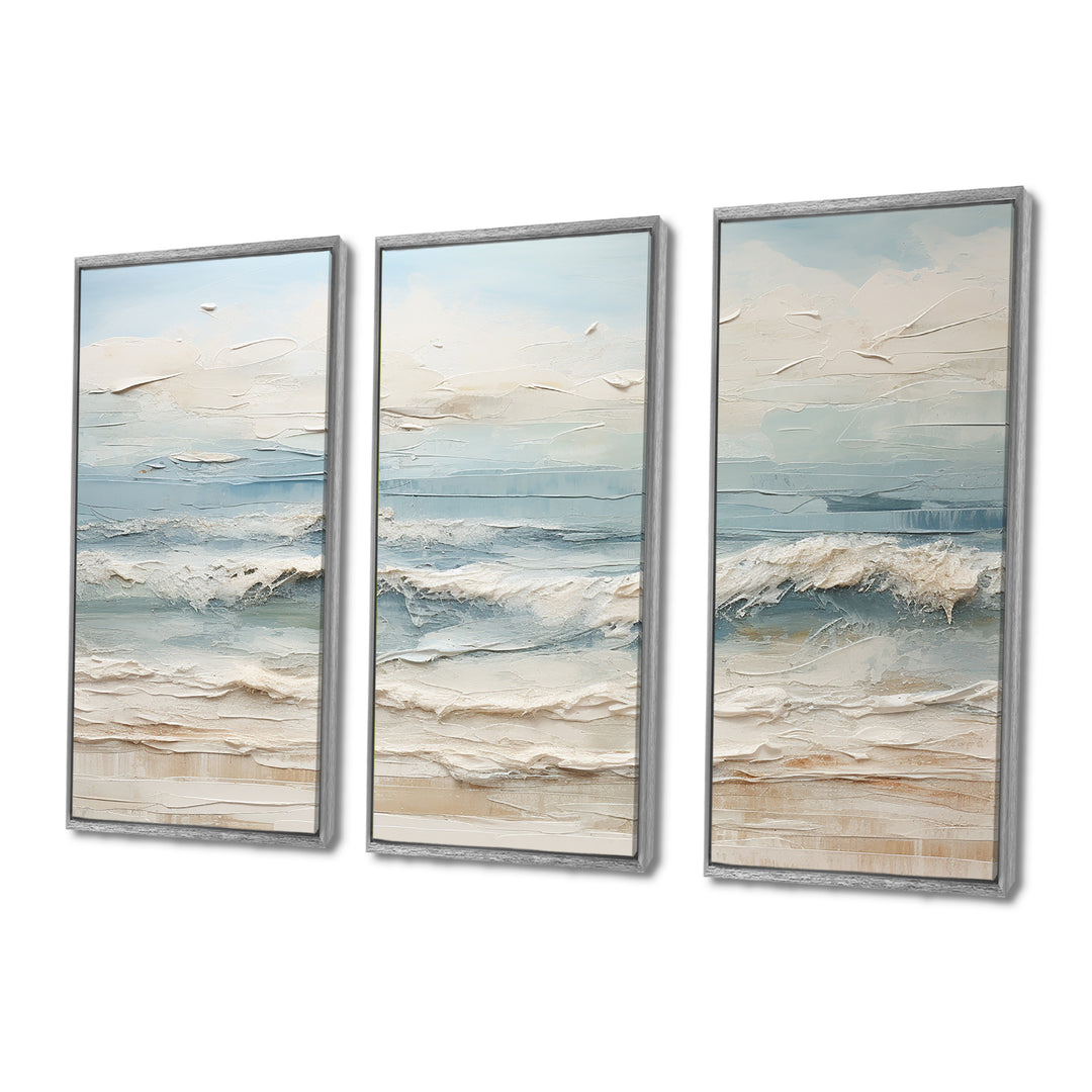 Beige And Blue Coastal Beach Paint - 3-Piece Canvas Wall Art