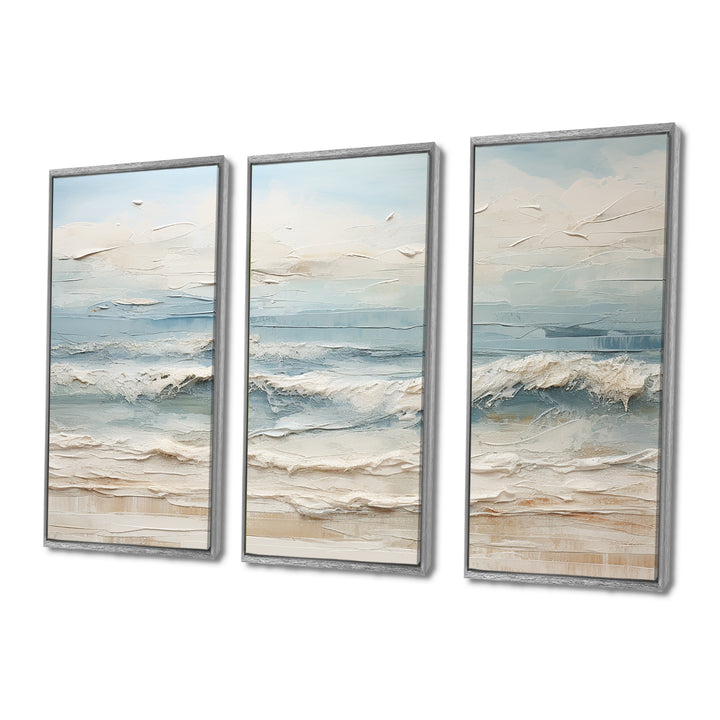 Beige And Blue Coastal Beach Paint - 3-Piece Canvas Wall Art
