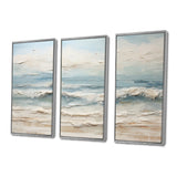 Beige And Blue Coastal Beach Paint - 3-Piece Canvas Wall Art