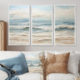 Beige And Blue Coastal Beach Paint - 3-Piece Canvas Wall Art
