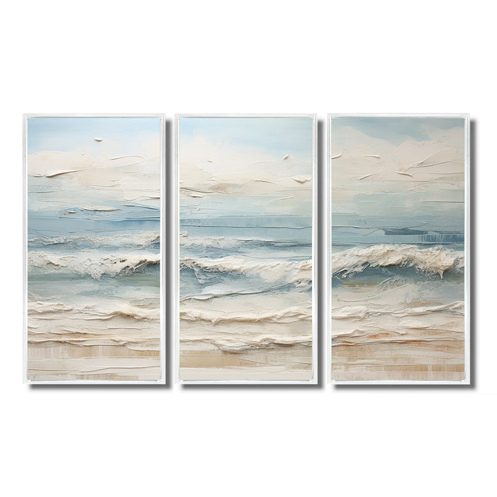 Beige And Blue Coastal Beach Paint - 3-Piece Canvas Wall Art
