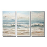 Beige And Blue Coastal Beach Paint - 3-Piece Canvas Wall Art