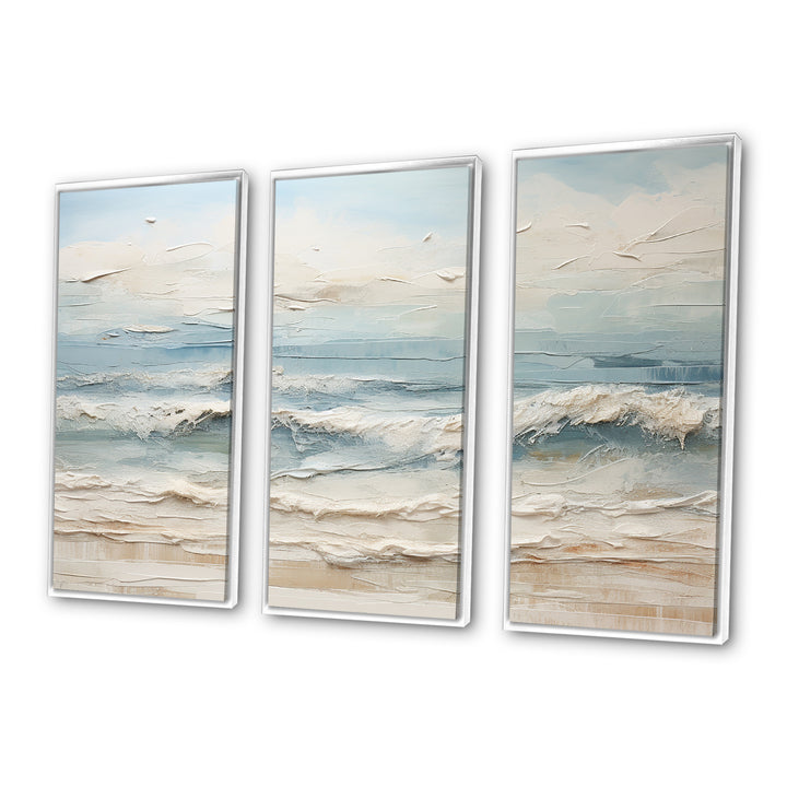 Beige And Blue Coastal Beach Paint - 3-Piece Canvas Wall Art